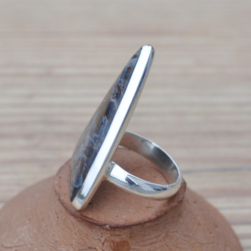 Belle bague asymétrique en pierre PIETERSITE et argent (bleu) T57