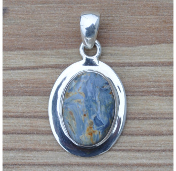 Petit pendentif ovale argent plat et pierre PIETERSITE