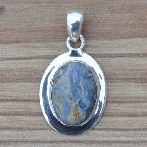 Petit pendentif ovale argent plat et pierre PIETERSITE
