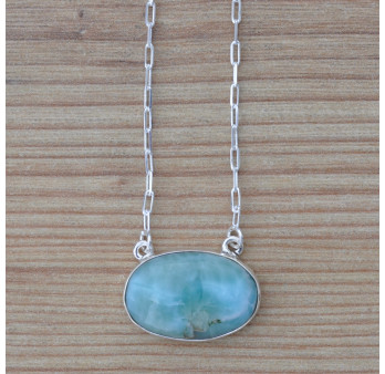 Collier chaîne argent et pendentif ovale en LARIMAR (bleu)
