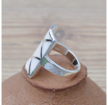 Bague chic rectangulaire en argent et Nacre (blanc) T50