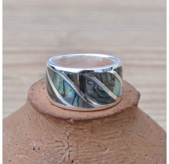 Anneau argent large en Abalone (vert (bleu)