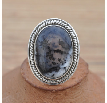 Bague bohême chic en argent et Agate dendrite unique (blanc)