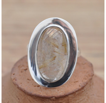 Bague pierre Quartz rutile et monture plate en argent T53
