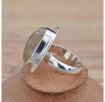 Bague pierre Quartz rutile et monture plate en argent T53
