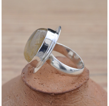 Bague pierre Quartz rutile bombée et monture plate en argent T53