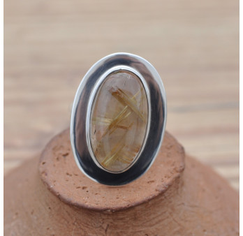 Bague ovale moderne en argent et Quartz rutile T53