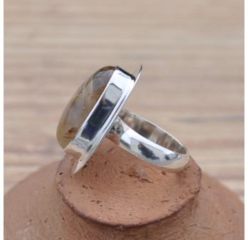 Bague ovale moderne en argent et Quartz rutile T53