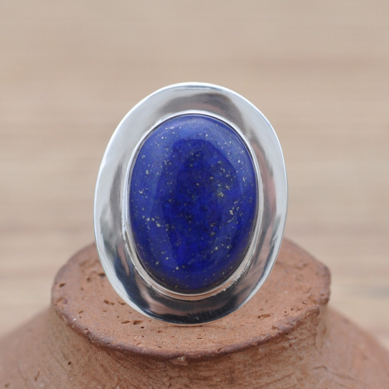 Bague ovale pierre Lapis lazuli et argent plat T52