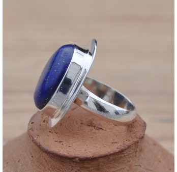 Bague ovale pierre Lapis lazuli et argent plat T52