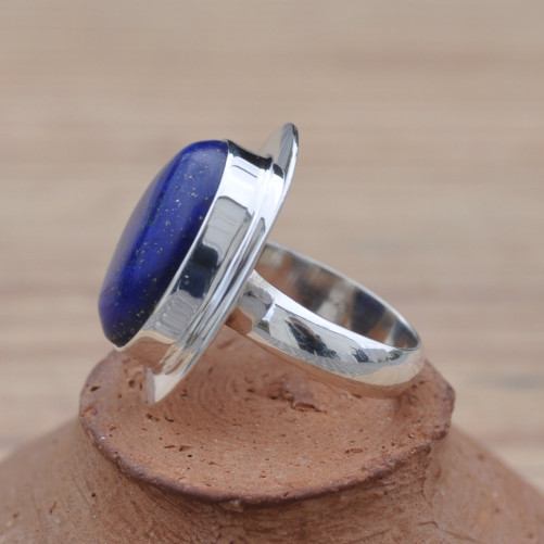 Bague ovale pierre Lapis lazuli et argent plat T52