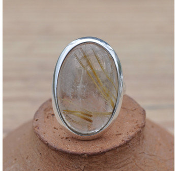Bague ovale en argent et pierre naturelle Quartz rutile T53