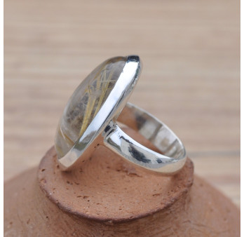 Bague ovale en argent et pierre naturelle Quartz rutile T53