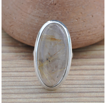 Grande bague ovale en argent et pierre naturelle Quartz rutile (brun)