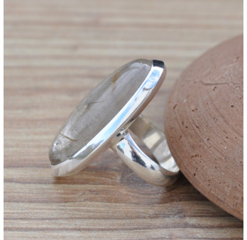 Grande bague ovale en argent et pierre naturelle Quartz rutile (brun) T52