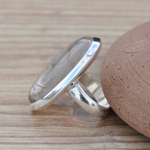 Grande bague ovale en argent et pierre naturelle Quartz rutile (brun) T52