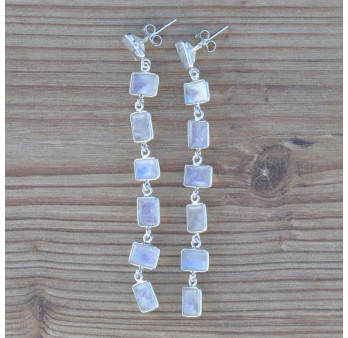 NEW ! Longues boucles 7 Pierres de lune rectangulaires et argent