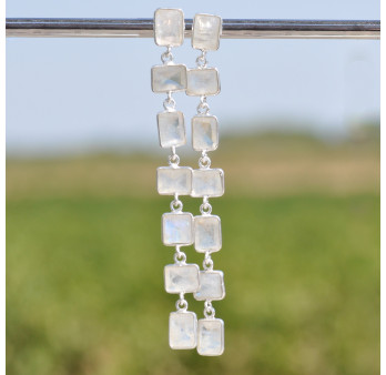 Longues boucles 7 Pierres de lune rectangulaires et argent