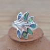 Bague argent aux 7 feuilles en coquillage d'Abalone (vert) (bleu)