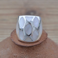 Bague bombée large en argent et Nacre (blanc) T50/52