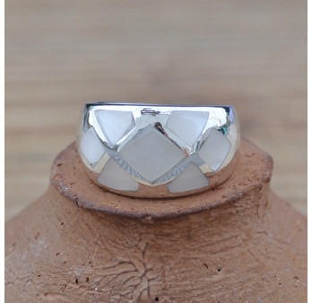 Bague argent bombée 7 morceaux de Nacre (blanc)