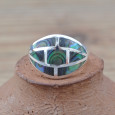 Bague bombée graphique en argent et Abalone (vert) (bleu) T53/58