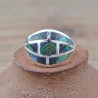 Bague bombée graphique en argent et Abalone (vert) (bleu)