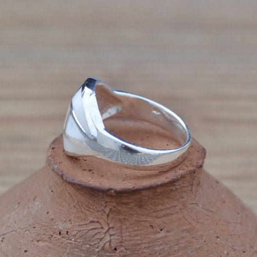 Bague bombée graphique en argent et Nacre (blanc) T53