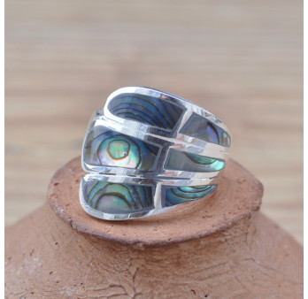 Bague aile en argent et Abalone (vert) (bleu)