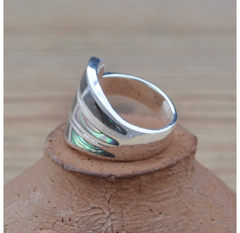 Bague aile en argent et Abalone (vert) (bleu) T50