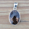 Pendentif ovale en pierre Quartz fumé facettée sertie d'argent