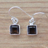 Petites boucles d'oreilles en argent et pierre Quartz fumé carrée facettée