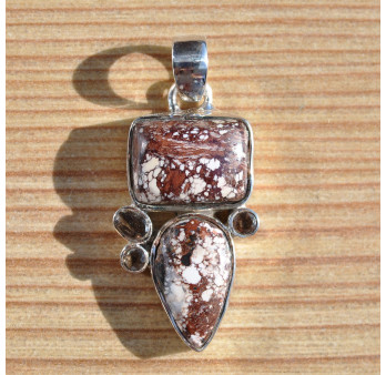 Pendentif argent 5 pierres MAGNESITE et QUARTZ fumé (brun)