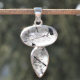 Pendentif argent 2 pierres en QUARTZ avec tourmaline noire Pendentif argent 2 pierres en QUARTZ avec tourmaline noire