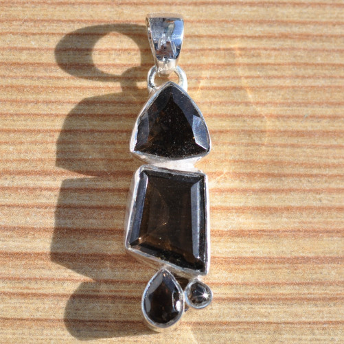 Pendentif argent 4 pierres en Quartz fumé