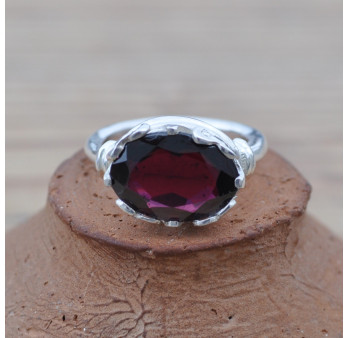 Bague couronne en argent et pierre naturelle Grenat (rouge)