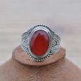 Bague ethnique en argent ciselé et pierre Cornaline facettée (orange) T51/52