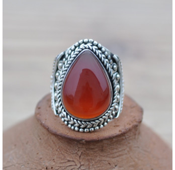 Bague massive ethniques argent et Cornaline goutte T52