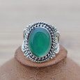 Bague massive ethnique argent et Agate verte ovale (vert) T54