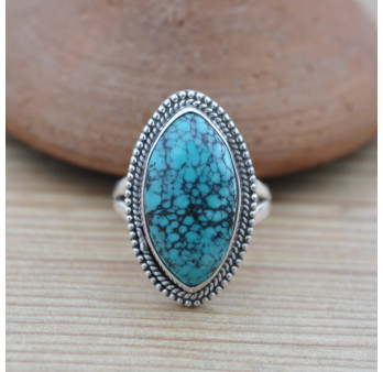 Bague marquise Turquoise du Tibet et argent ciselé T59