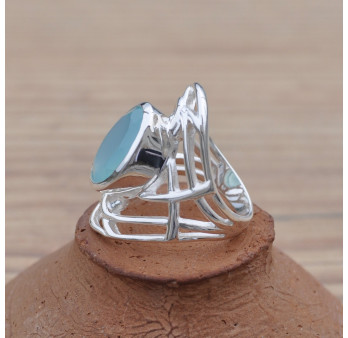 Belle bague Calcédoine argent ajouré stylisé (bleu) T52/54/57