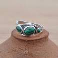 Bague asymétrique argent et 3 pierres Malachite T60