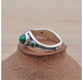 Bague asymétrique argent et 3 pierres Malachite T60