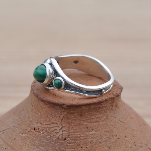 Bague asymétrique argent et 3 pierres Malachite T60
