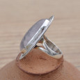 Longue bague ethnique argent & pierre Quartz rose oblongue T54