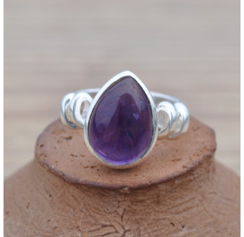 Bague pierre Améthyste goutte et anneau torsadé (violet)