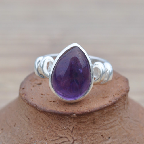 Bague pierre Améthyste goutte et anneau torsadé (violet)