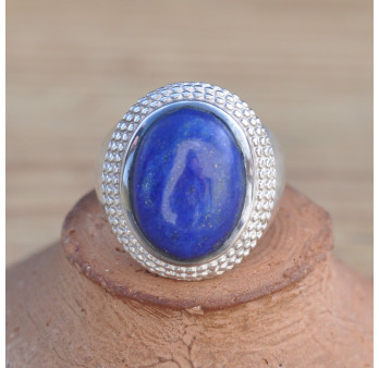 Bague chevalière argent mixte pierre en Lapis lazuli ovale