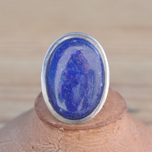 NEW ! Grosse bague contemporaine pierre bombée Lapis lazuli et argent T54