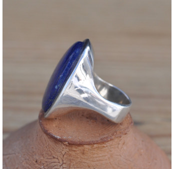 Grosse bague contemporaine pierre bombée Lapis lazuli et argent T53